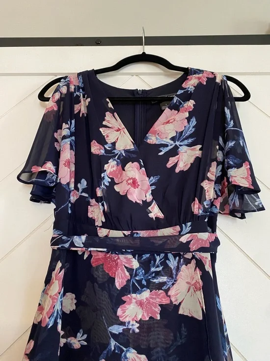 Jessica Howard Navy Floral High-Low Maxi Dress with Belted Waist - Picture 3 of 5